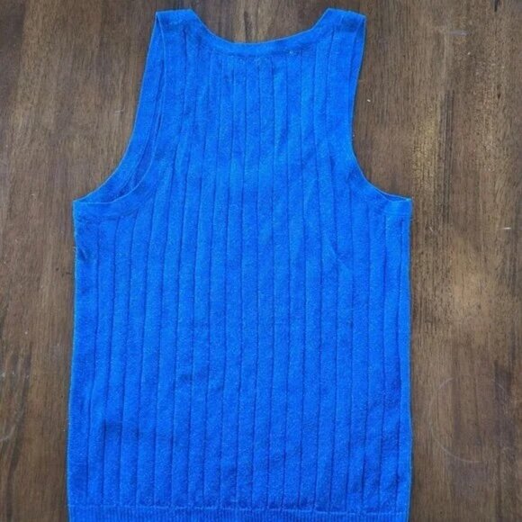 Women's Ribbed Blue Knit Tank Top - Picture 2 of 5